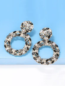 juran 1對圓形水鑽個性懸垂耳環,華麗適用於假日派對 - 黑色 - 查看 3