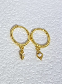 Newsoul 一对优雅的925纯银简约立方氧化锆水滴耳环，精致珠宝，女士礼物 - 金黃色 - 查看 5