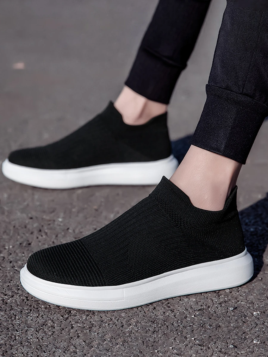 男士極簡一腳蹬運動鞋,運動戶外運動鞋 - 黑與白 - 查看 1