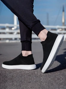 男士極簡一腳蹬運動鞋,運動戶外運動鞋 - 黑與白 - 查看 4