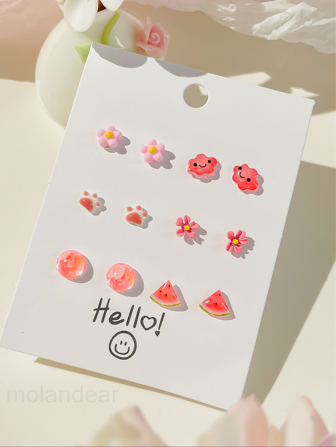 6對/套花和西瓜耳釘