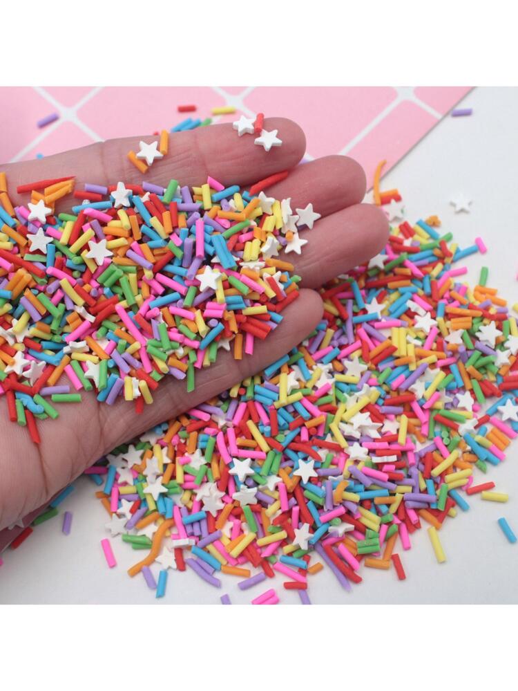 20g/piece Polymer Clay Slices For Diy Jewelry Making, Mixed Color Long Sugar Beads And Pentagram Design