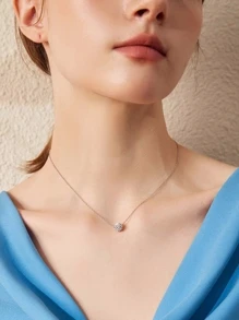 1入組925純銀閃閃發光球吊墜項鍊適合女士,日常穿著 - 白色 - 查看 6