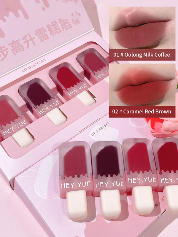 Liquid Lipcolor,Velvet Matte Lip Gloss, 4pcs Longlasting Nonstick Cup Liquid Lipstick Kit