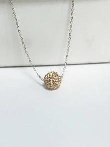 1pc 925 Sterling Silver Shiny Sphere Pendant Necklace For Women's Daily Wear - Champagne - View 4