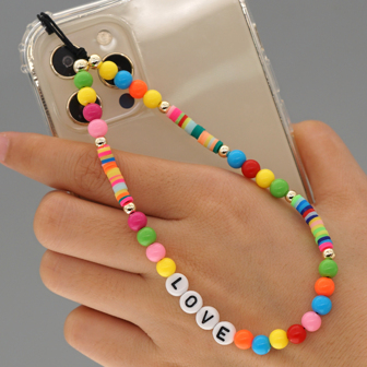 1pc Bohemian Beach Style Multicolor Acrylic & Clay Letter Beaded Fashionable Women's Phone Chain