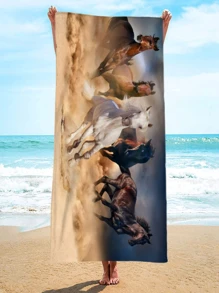 1pc Horse Animal Patterned Beach Towel For Summer - Multicolor - View 5