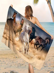 1pc Horse Animal Patterned Beach Towel For Summer - Multicolor - View 2