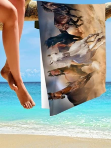 1pc Horse Animal Patterned Beach Towel For Summer - Multicolor - View 6