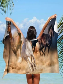 1pc Horse Animal Patterned Beach Towel For Summer - Multicolor - View 3