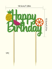 1入組菠蘿橙西瓜生日快樂紙質蛋糕插旗，夏季水果主題兒童生日派對蛋糕裝飾 - 彩色 - 查看 2