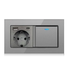 1 pieza vidrio templado eléctrico enchufe , moderno USB Type-C eléctrico salida para casa - Gris - Ver 1