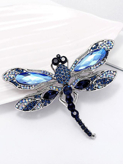 1pc Blue Crystal Vintage Dragonfly Brooches for Women High Grade Fashion Insect Brooch Pins Coat Accessories Animal Jewelry Gifts