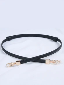 Thắt lưng trang trí ngọc trai giả da PU - màu đen - Xem 3