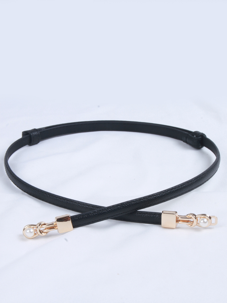 Thắt lưng trang trí ngọc trai giả da PU - màu đen - Xem 3
