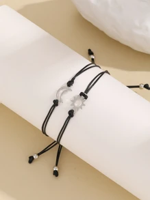 Một Vòng đeo tay cặp đôi Với Hợp kim mặt trời & Mặt dây chuyền mặt trăng , Thủ công Bện Sáp Cord Vòng tay , Ngày lễ tình nhân Qủa tặng - màu đen - Xem 3