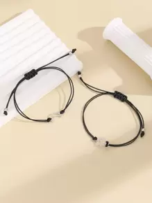 Một Vòng đeo tay cặp đôi Với Hợp kim mặt trời & Mặt dây chuyền mặt trăng , Thủ công Bện Sáp Cord Vòng tay , Ngày lễ tình nhân Qủa tặng - màu đen - Xem 1