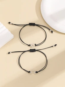 Một Vòng đeo tay cặp đôi Với Hợp kim mặt trời & Mặt dây chuyền mặt trăng , Thủ công Bện Sáp Cord Vòng tay , Ngày lễ tình nhân Qủa tặng - màu đen - Xem 2