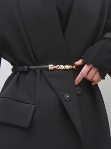 Thắt lưng trang trí ngọc trai giả da PU - màu đen - Xem 1