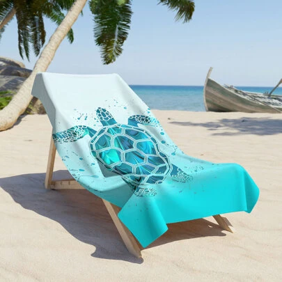 海龟图案超细纤维沙滩巾，非常适合游泳池、露营旅行夏季旅行、度假海滩必备品