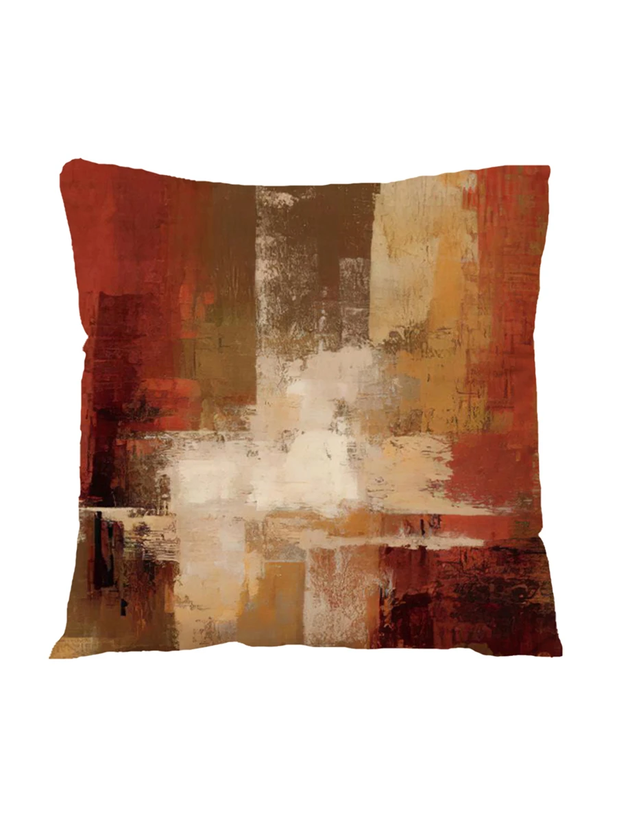 1入組短毛絨焦橙色抽象銹繪畫圖案枕套