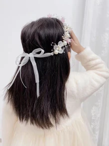 1條女孩的珍珠花冠,適用於節日、婚禮、花童,白色花卉手帶裝飾手鍊 - 粉色 - 查看 2