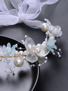 1 dây buộc tóc trang trí hoa và ngọc trai giả cho bé gái khi đi du lịch ngoài trời - Màu xanh lam - Xem 3