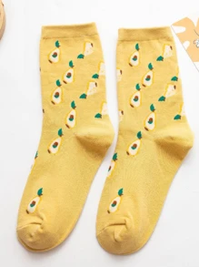 Fruit Print Crew Socks - Multicolor - View 1