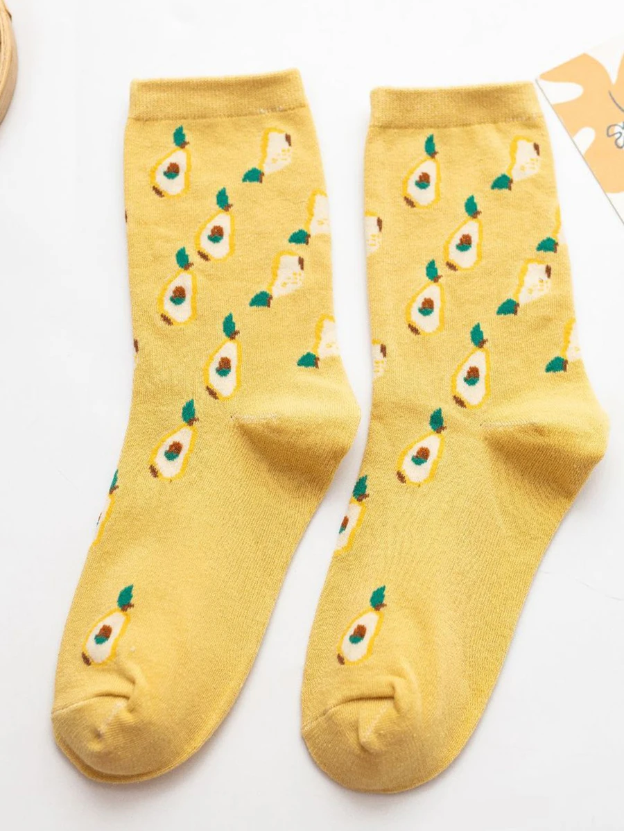 Fruit Print Crew Socks - Multicolor - View 1