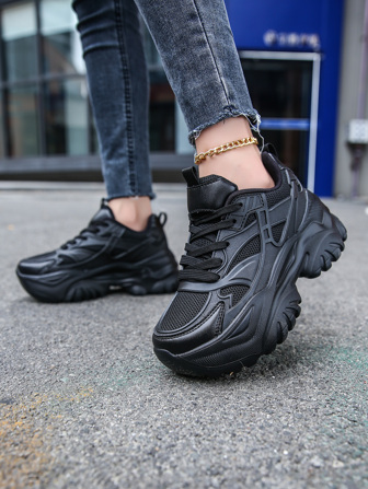 女士極簡前綁帶老爹鞋,運動戶外運動鞋