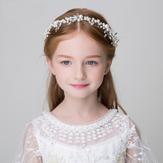1 件女孩人造珍珠和水钻装饰发带，适合派对