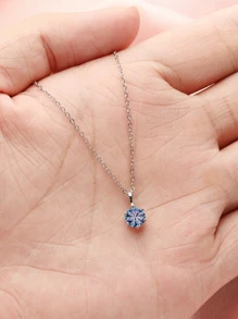 1入組極簡主義圓形仿亞歷山大變石吊墜素色925純銀項鍊變色六月生日石項鍊 - 銀色 - 查看 2