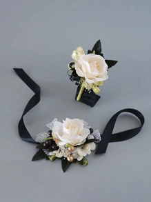 1pc Artificial Flower Decor Party Wrist Corsage - Multicolor - View 1