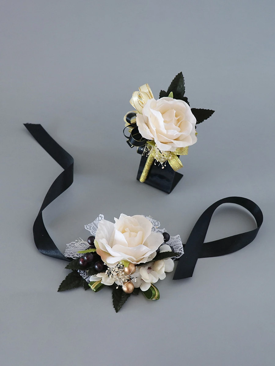 1pc Artificial Flower Decor Party Wrist Corsage - Multicolor - View 1