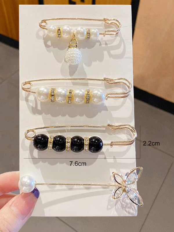 4pcs Women's Clothing Brooch Set Pearl Rhinestone Brooches for Women