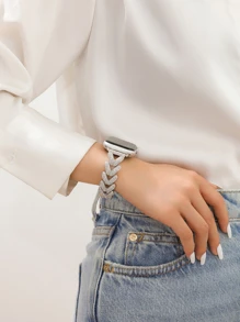 1 件女式银色时尚金属可拆卸手链表带 45/49/38/40/41/42/44 毫米，兼容 Apple Watch Ultra/SE/8/7/6/5/4/3/2/1 - 銀色 - 查看 1