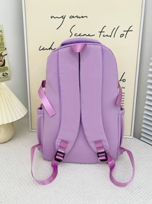 经典时尚个性学院风星形图案双肩包，百搭休闲包 - 紫色 - 查看 2