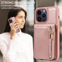 斜背皮夾式保護殼相容於 Iphone 15 14 13 12 11 Pro Max Plus Se Xs Max Xr X 7 8 Plus 手機殼卡夾腕帶女式拉鍊皮革 Rfid 屏蔽保護套 - 玫瑰金 - 查看 9