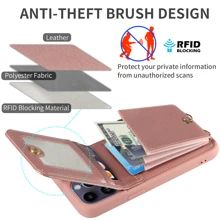 斜背皮夾式保護殼相容於 Iphone 15 14 13 12 11 Pro Max Plus Se Xs Max Xr X 7 8 Plus 手機殼卡夾腕帶女式拉鍊皮革 Rfid 屏蔽保護套 - 玫瑰金 - 查看 7