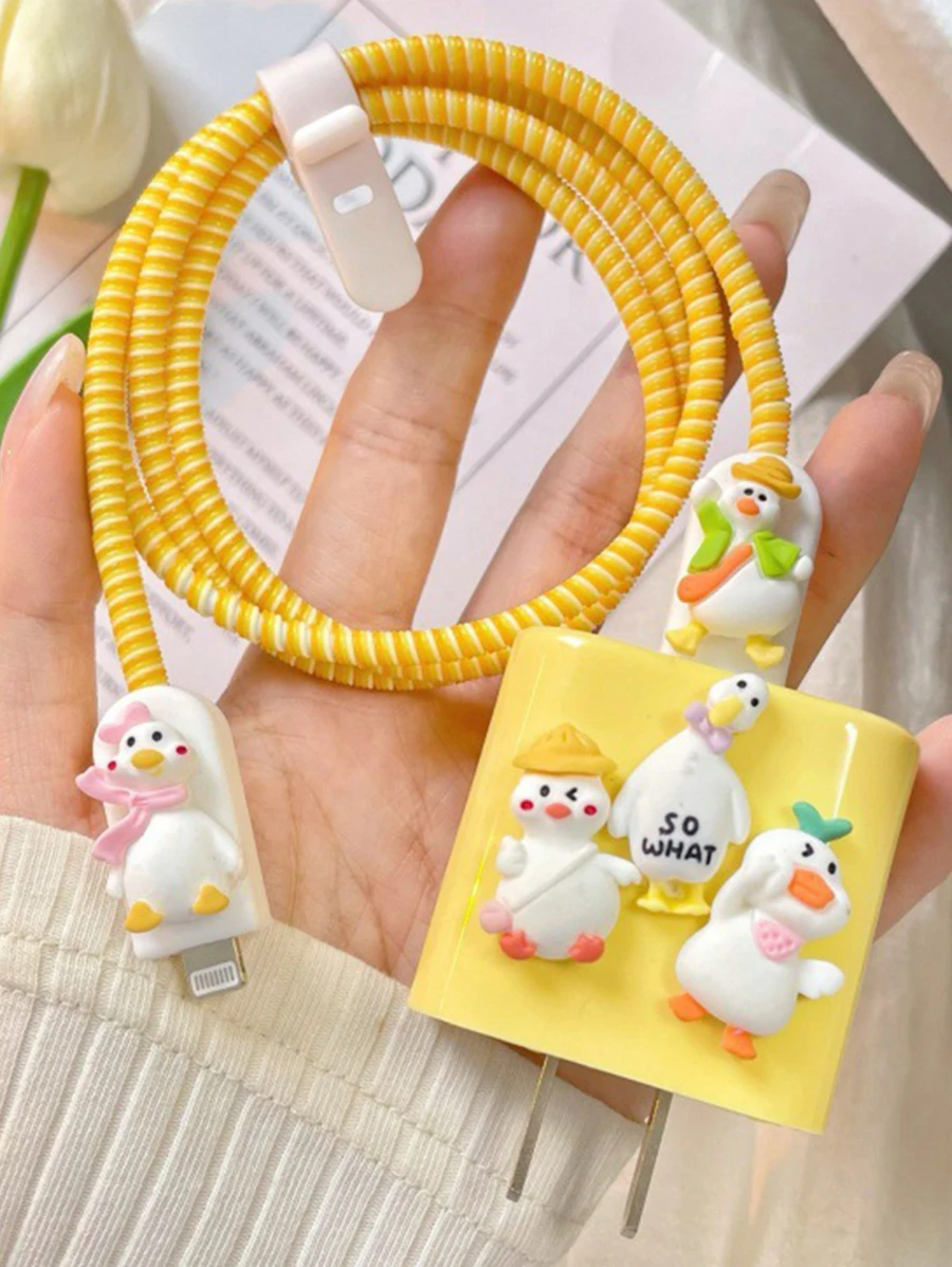 5入組鴨子裝飾數據線保護頭和充電頭套適用於iphone - 彩色 - 查看 1