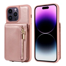 斜背皮夾式保護殼相容於 Iphone 15 14 13 12 11 Pro Max Plus Se Xs Max Xr X 7 8 Plus 手機殼卡夾腕帶女式拉鍊皮革 Rfid 屏蔽保護套 - 玫瑰金 - 查看 3