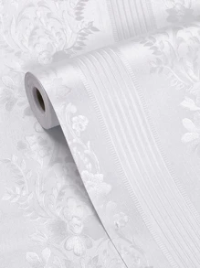 1 件白色纹理纯色浮雕复古图案欧式风格家居装饰自粘墙纸，适用于橱柜、桌子、椅子、房间背景、装修贴纸可撕墙板、墙纸、壁纸、春季装饰品让您的家焕然一新、拉玛装饰贴纸 - 白色 - 查看 1