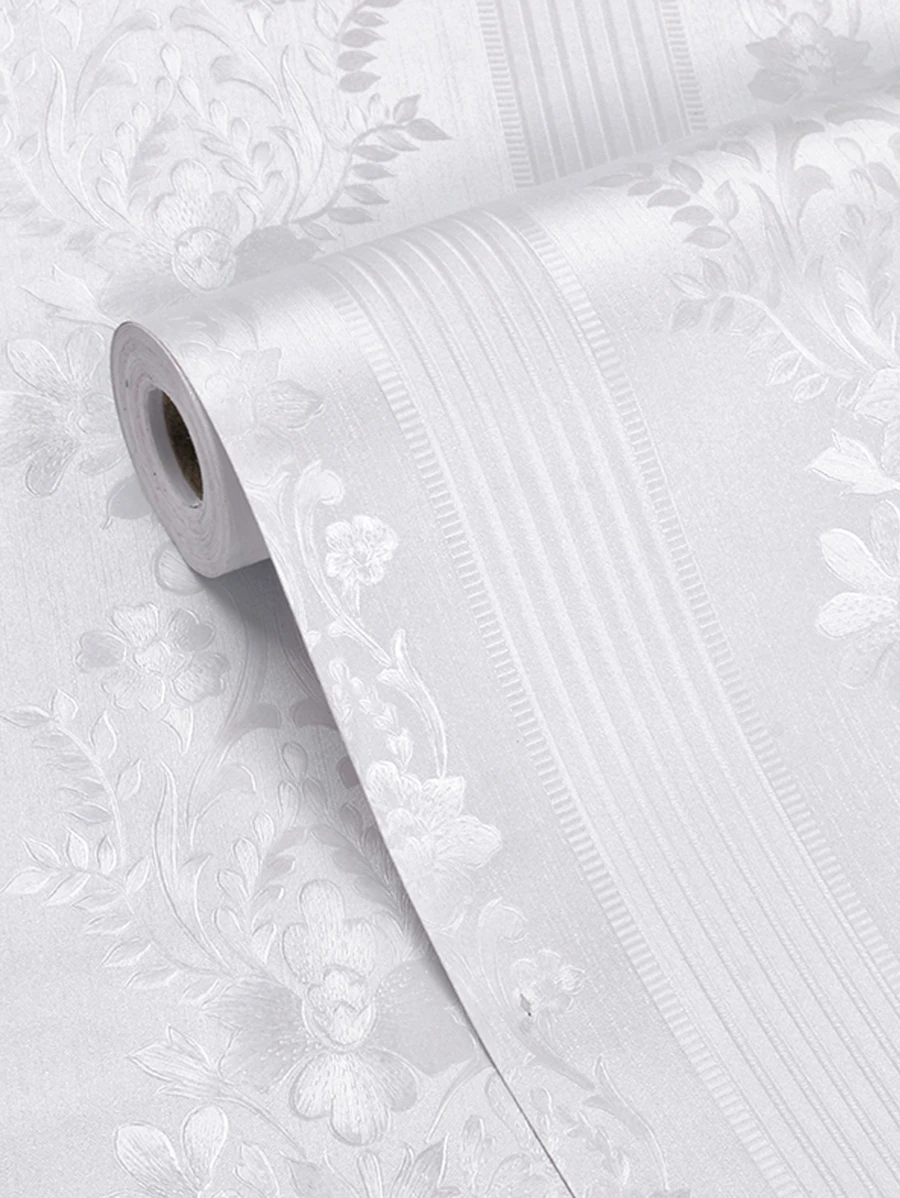 1 件白色纹理纯色浮雕复古图案欧式风格家居装饰自粘墙纸，适用于橱柜、桌子、椅子、房间背景、装修贴纸可撕墙板、墙纸、壁纸、春季装饰品让您的家焕然一新、拉玛装饰贴纸 - 白色 - 查看 1