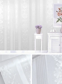 1 件白色纹理纯色浮雕复古图案欧式风格家居装饰自粘墙纸，适用于橱柜、桌子、椅子、房间背景、装修贴纸可撕墙板、墙纸、壁纸、春季装饰品让您的家焕然一新、拉玛装饰贴纸 - 白色 - 查看 4