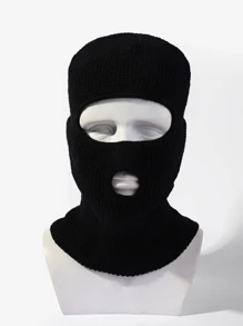 1頂男款新款鬆身針織製造的帽子,常見的帶兩個孔洞和貝雷帽風格,個性化和時尚,適合日常穿著 - 黑色 - 查看 1