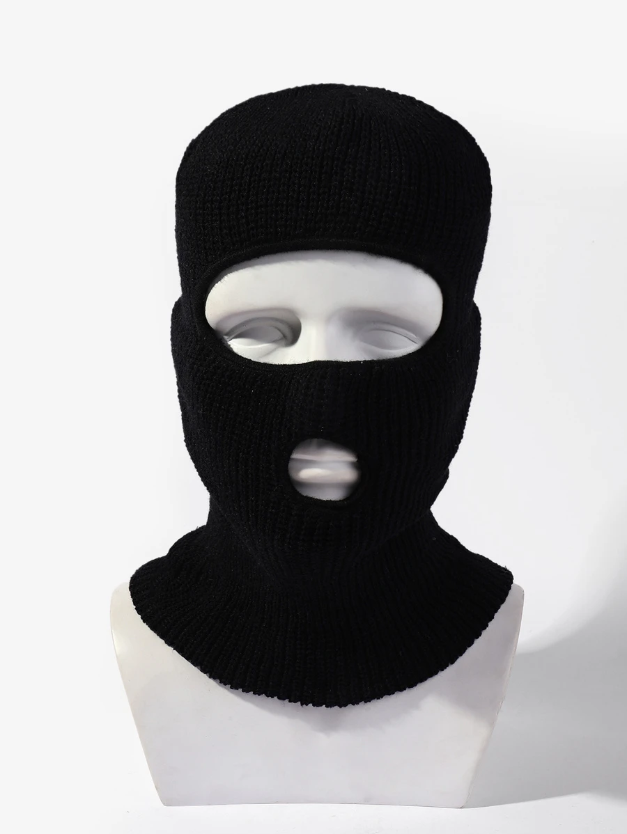 1頂男款新款鬆身針織製造的帽子,常見的帶兩個孔洞和貝雷帽風格,個性化和時尚,適合日常穿著 - 黑色 - 查看 1