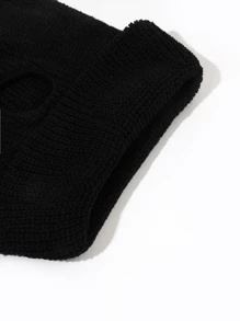 1頂男款新款鬆身針織製造的帽子,常見的帶兩個孔洞和貝雷帽風格,個性化和時尚,適合日常穿著 - 黑色 - 查看 5