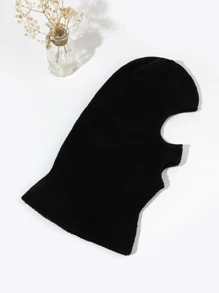 1頂男款新款鬆身針織製造的帽子,常見的帶兩個孔洞和貝雷帽風格,個性化和時尚,適合日常穿著 - 黑色 - 查看 2