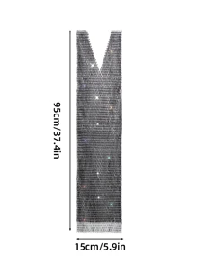 Women Mesh Body Chains Rhinestone Crystal See Through Cover up Crop  Fishnet Bikini - White - View 9