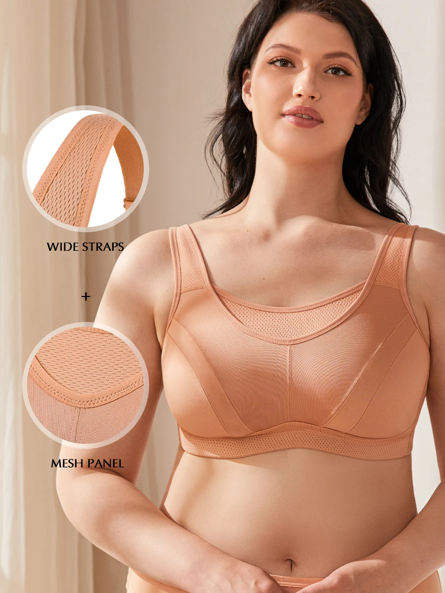 Wingslove Plus Size Women High Impact Full Coverage Sports Bra - Coral Orange - View 1